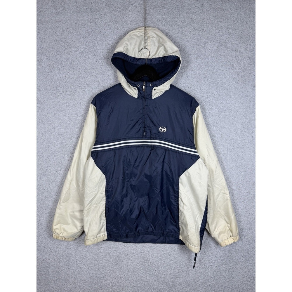 Sergio Tacchini Anorak Jacket Hooded‎ Mens Size L White/Blue Colorblock